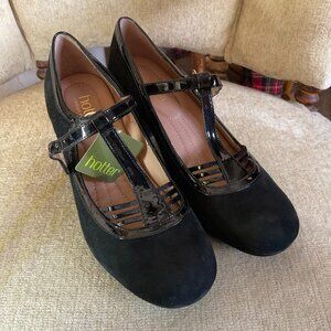 Hotter France black shoes, Vintage flapper style, black suede, Size 7, New